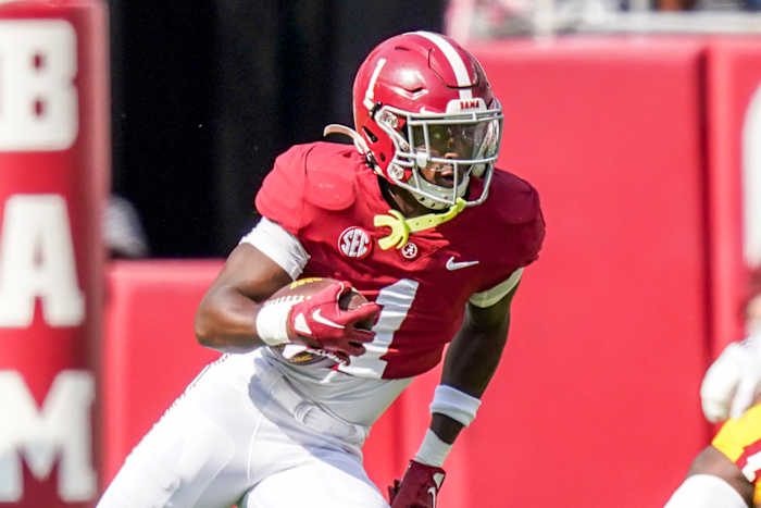 Alabama Crimson Tide defensive back Kool-Aid McKinstry (1) returns a punt against Louisiana Monroe Warhawks at Bryant-Denny Stadium.